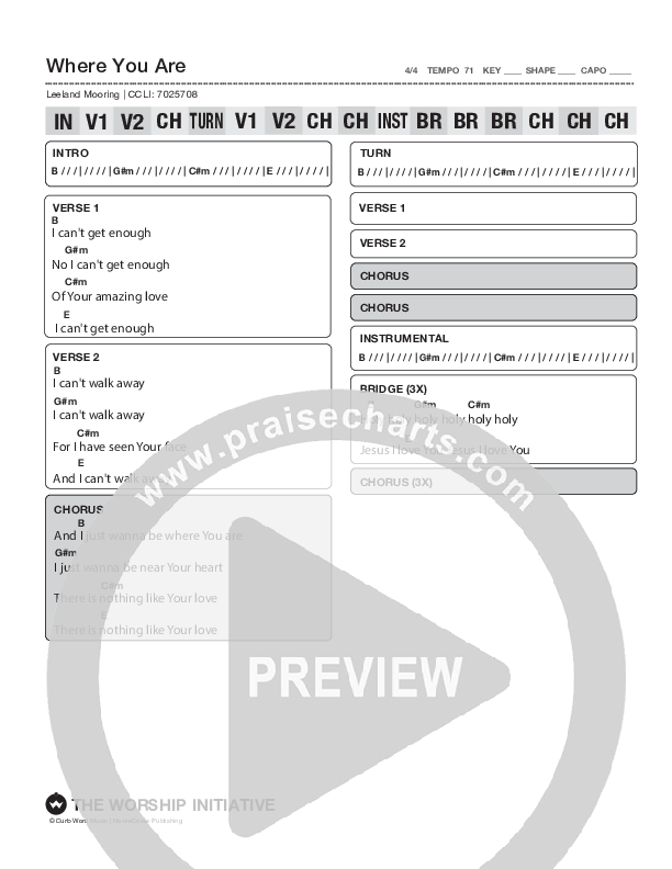 Where You Are (Live) Chord Chart (Shane & Shane/The Worship Initiative)