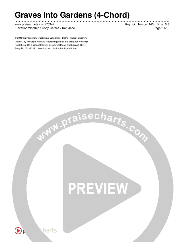 Graves Into Gardens (4-Chord) Chord Chart (Elevation Worship / Cody Carnes / Kari Jobe)