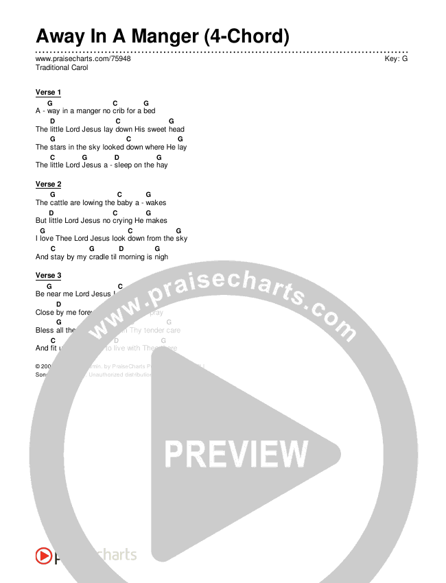 Away In A Manger (4-Chord) Chord Chart (Traditional Carol)