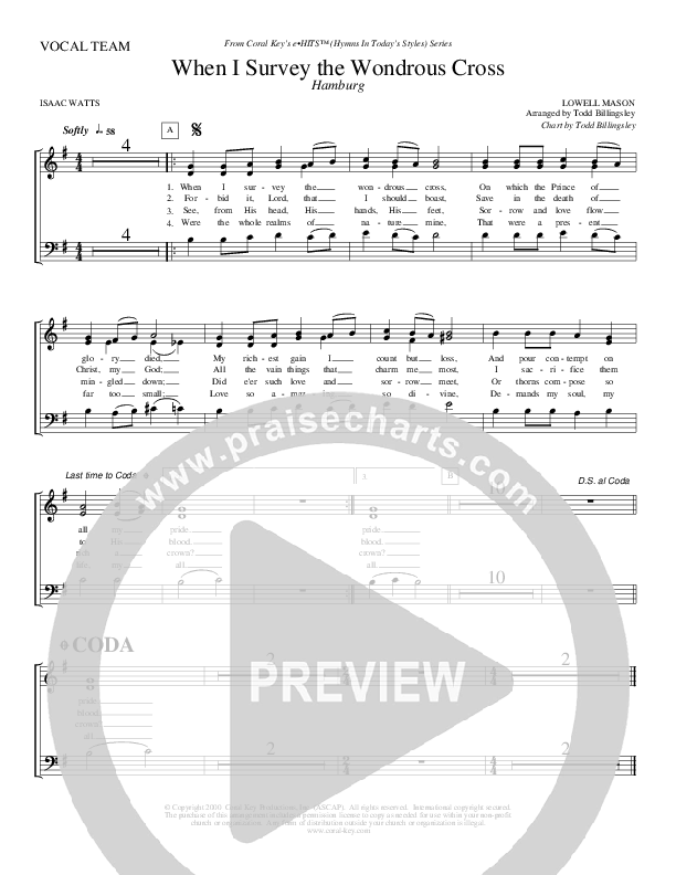 When I Survey The Wondrous Cross Choir Sheet (Todd Billingsley)