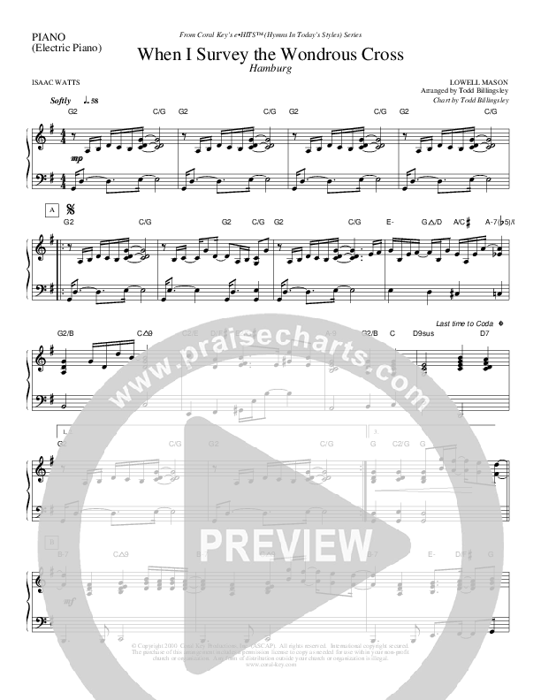When I Survey The Wondrous Cross Piano Sheet (Todd Billingsley)