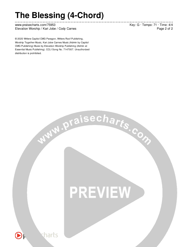 The Blessing (4-Chord) Chord Chart (Elevation Worship / Kari Jobe / Cody Carnes)