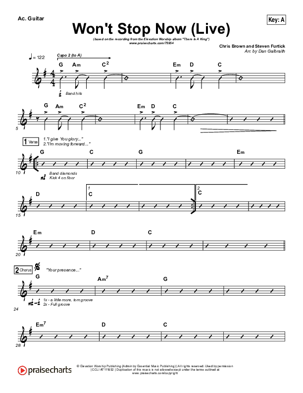 Won't Stop Now (Live) Acoustic Guitar (Elevation Worship / Brandon Lake)