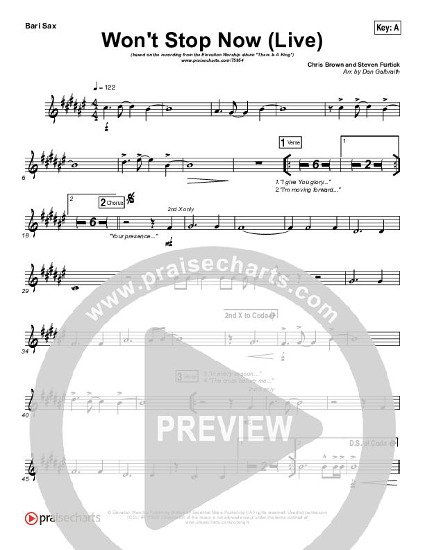 Won't Stop Now (Live) Bari Sax (Elevation Worship / Brandon Lake)