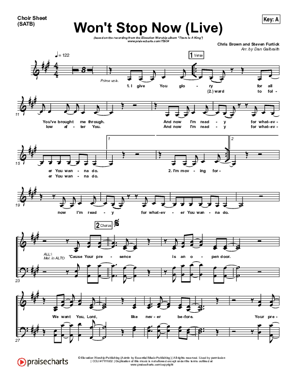 Won't Stop Now (Live) Choir Vocals (SATB) (Elevation Worship / Brandon Lake)