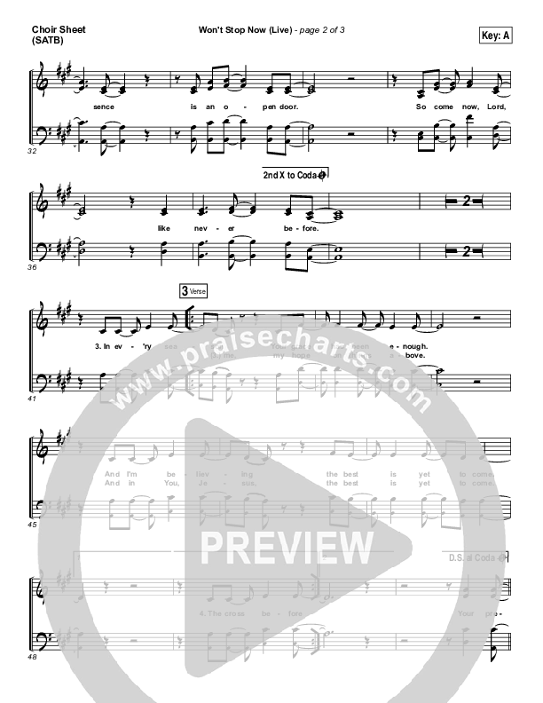 Won't Stop Now (Live) Choir Sheet (SATB) (Elevation Worship / Brandon Lake)