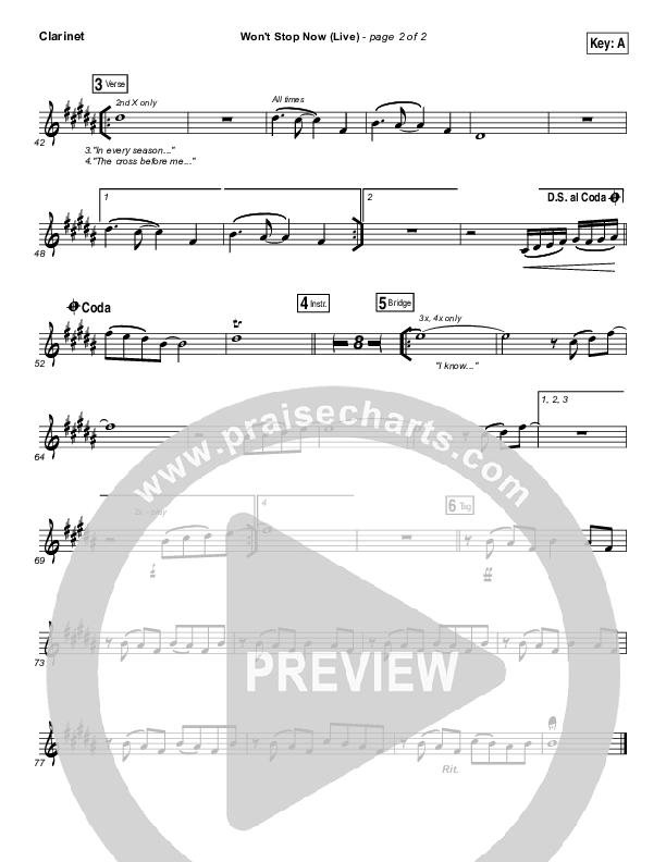 Won't Stop Now (Live) Clarinet (Elevation Worship / Brandon Lake)