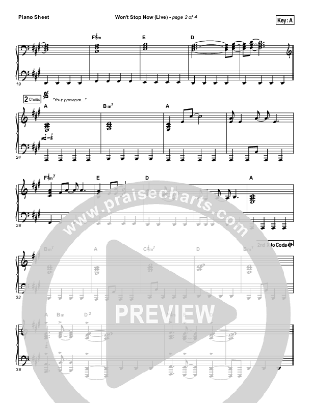 Won't Stop Now (Live) Piano Sheet (Elevation Worship / Brandon Lake)