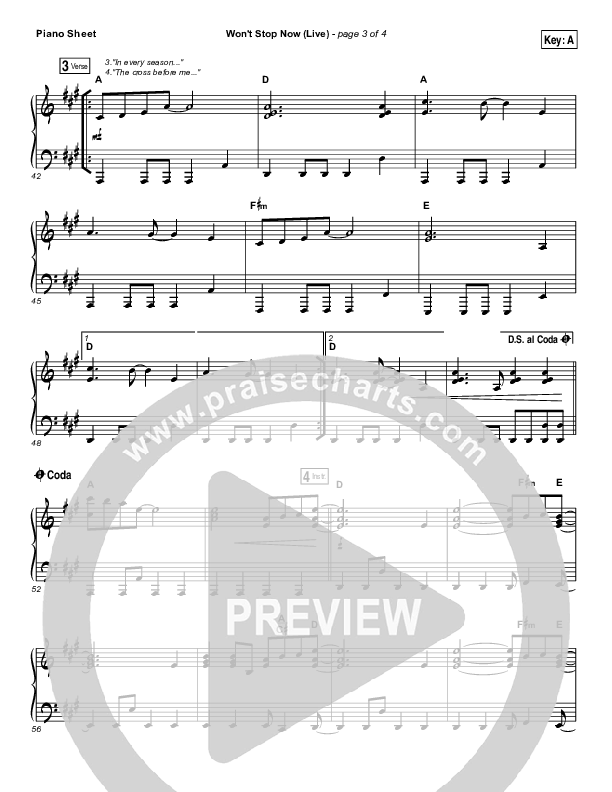 Won't Stop Now (Live) Piano Sheet (Elevation Worship / Brandon Lake)