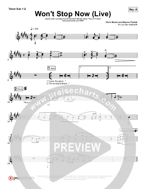 Won't Stop Now (Live) Tenor Sax 1/2 (Elevation Worship / Brandon Lake)