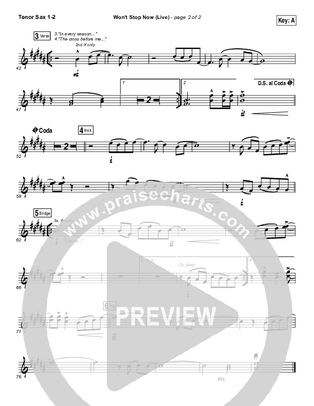 Won't Stop Now (Live) Tenor Sax 1/2 (Elevation Worship / Brandon Lake)