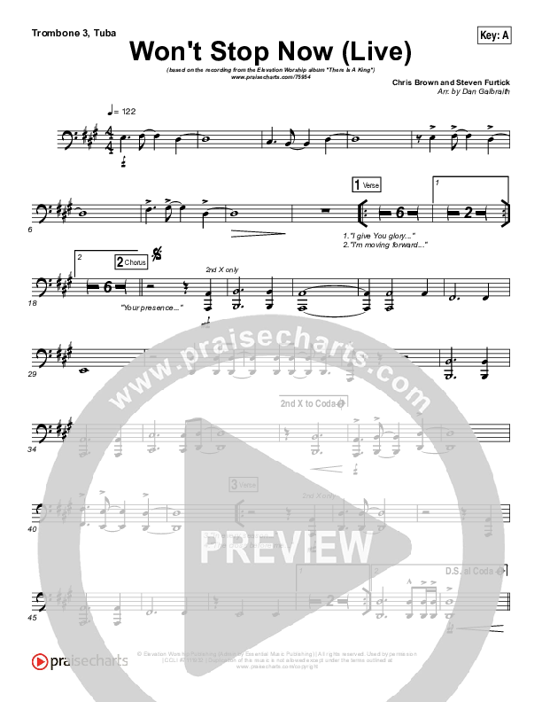 Won't Stop Now (Live) Trombone 3/Tuba (Elevation Worship / Brandon Lake)