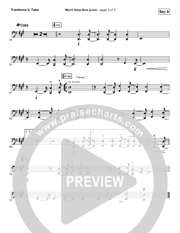 Won't Stop Now (Live) Trombone 3/Tuba (Elevation Worship / Brandon Lake)