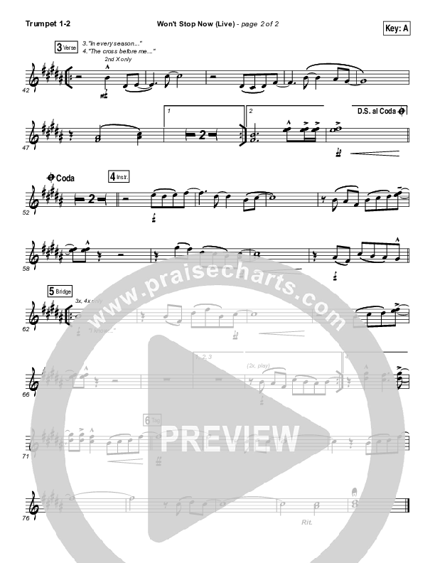 Won't Stop Now (Live) Trumpet 1,2 (Elevation Worship / Brandon Lake)