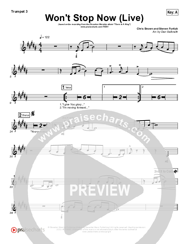 Won't Stop Now (Live) Trumpet 3 (Elevation Worship / Brandon Lake)