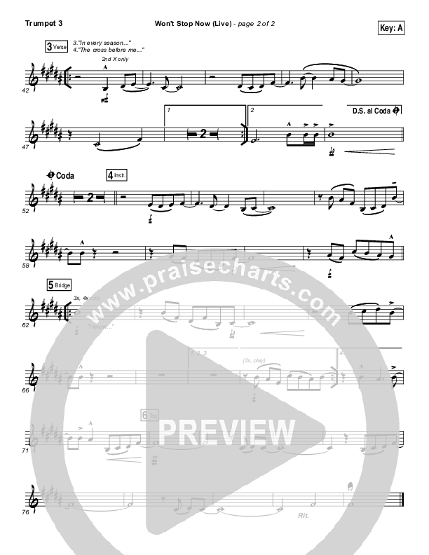 Won't Stop Now (Live) Trumpet 3 (Elevation Worship / Brandon Lake)