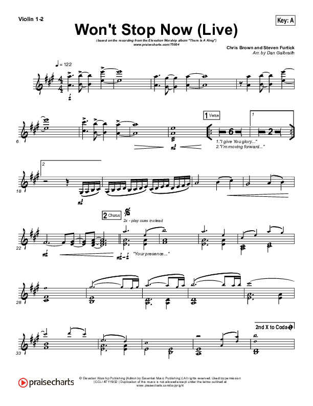 Won't Stop Now (Live) Violin 1/2 (Elevation Worship / Brandon Lake)
