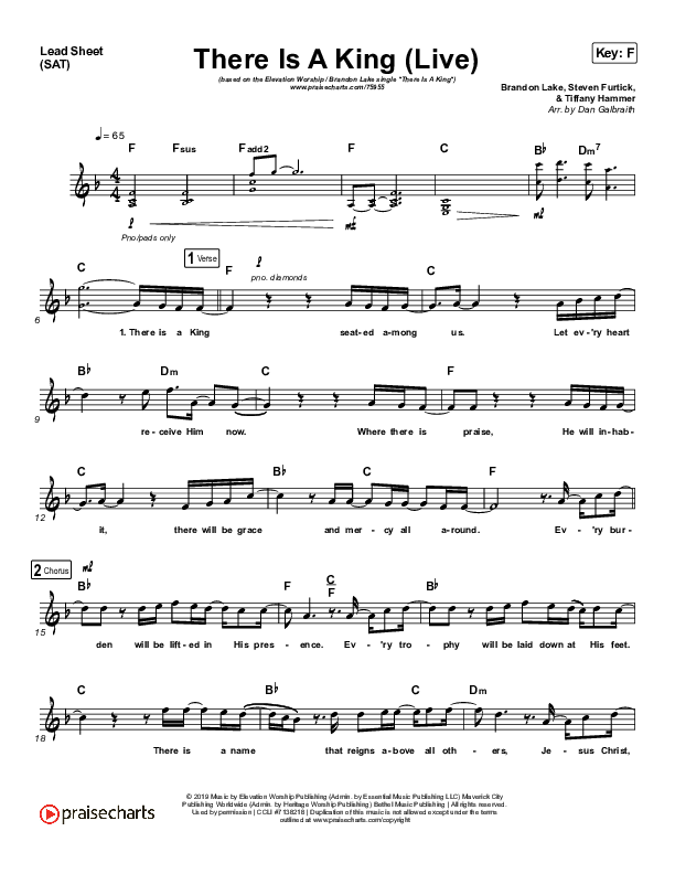 There Is A King (Live) Lead Sheet (SAT) (Elevation Worship / Brandon Lake)