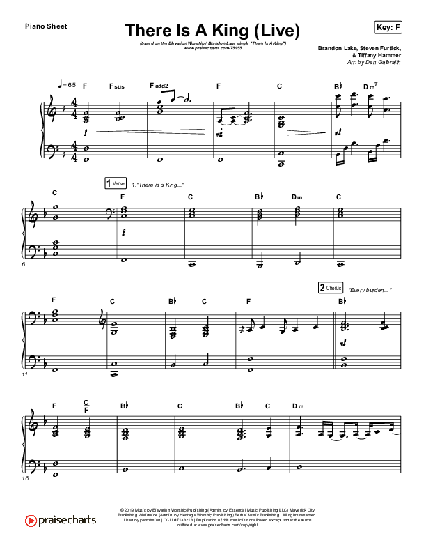 There Is A King (Live) Piano Sheet (Elevation Worship / Brandon Lake)