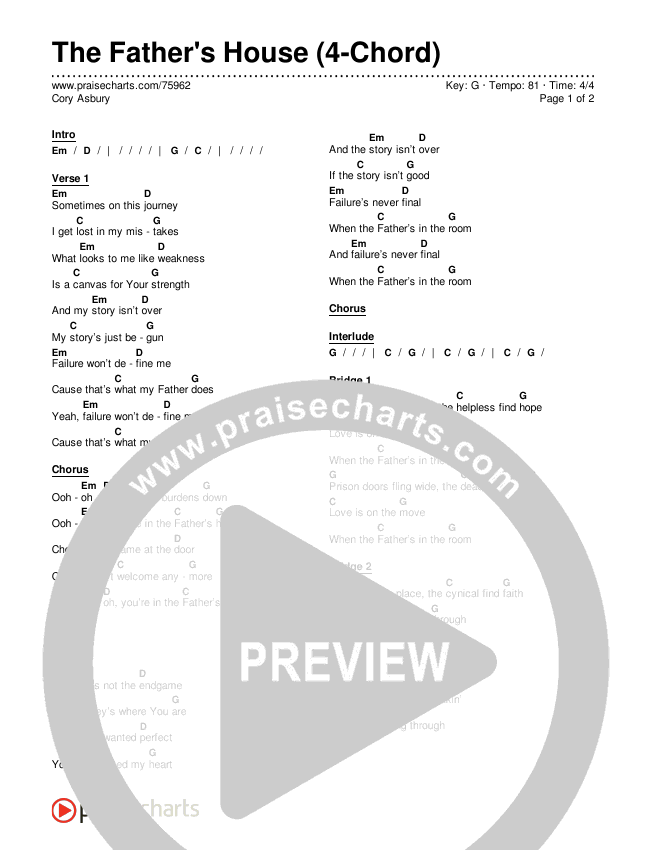 The Father's House (4-Chord) Chord Chart (Cory Asbury)
