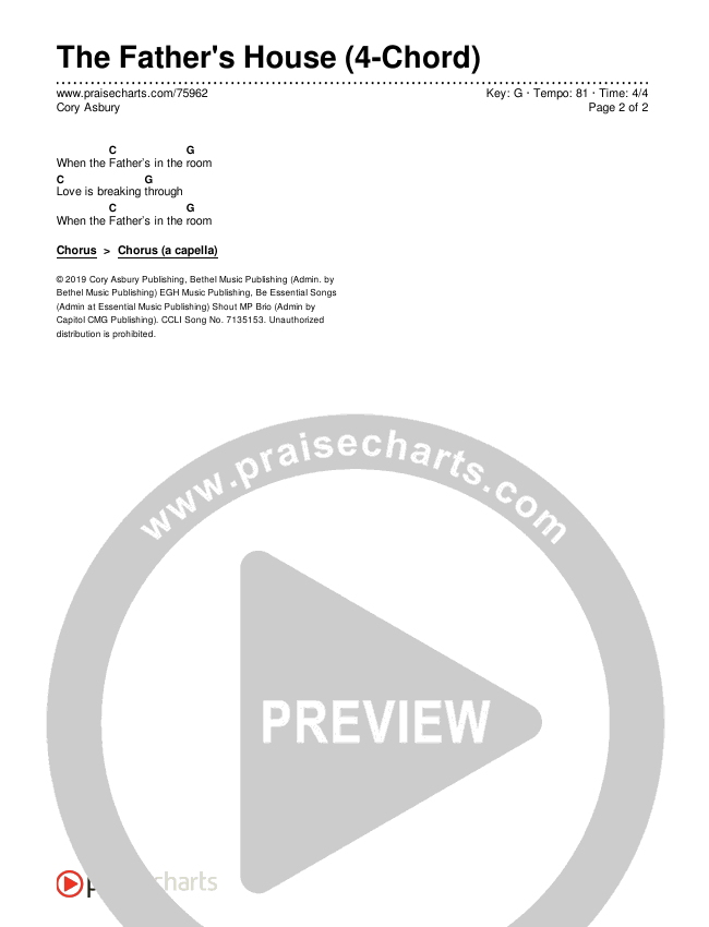 The Father's House (4-Chord) Chord Chart (Cory Asbury)