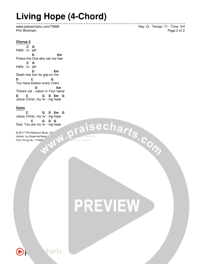 Living Hope (4-Chord) Chord Chart (Phil Wickham)