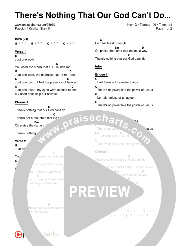 There's Nothing That Our God Can't Do (4-Chord) Chord Chart (Passion / Kristian Stanfill)