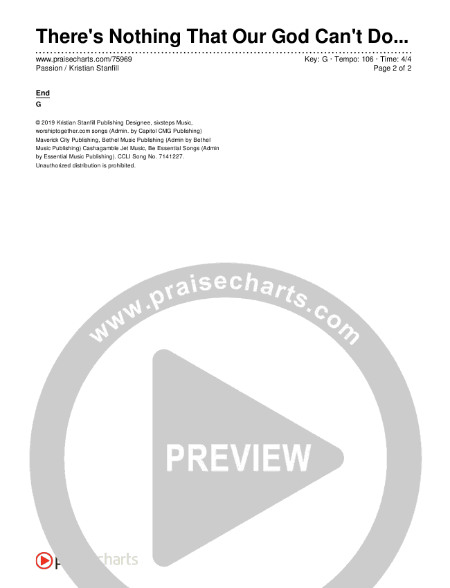 There's Nothing That Our God Can't Do (4-Chord) Chord Chart (Passion / Kristian Stanfill)