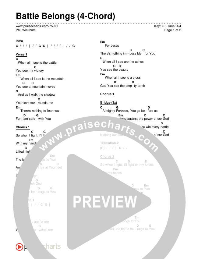 Battle Belongs (4Chord) Chords PDF (Phil Wickham) PraiseCharts
