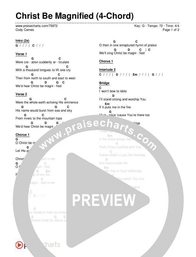 Christ Be Magnified (4-Chord) Chord Chart (Cody Carnes)