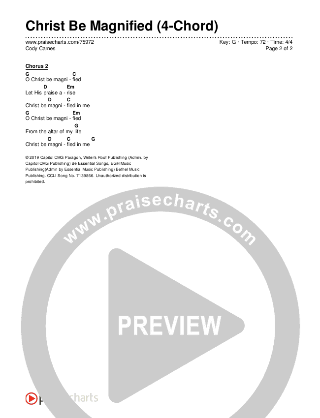 Christ Be Magnified (4-Chord) Chord Chart (Cody Carnes)