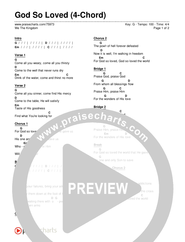 God So Loved (4-Chord) Chord Chart (We The Kingdom)