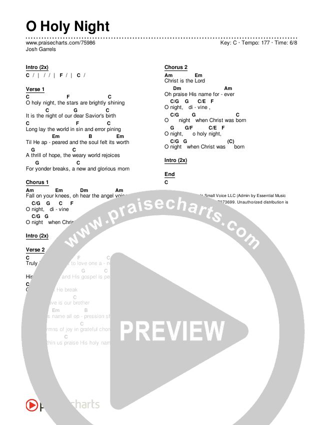 O Holy Night Chords PDF (Josh Garrels) PraiseCharts