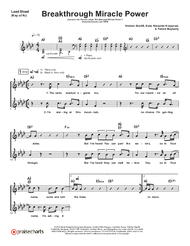 Breakthrough Miracle Power Lead Sheet (Melody) (Passion / Kristian Stanfill)