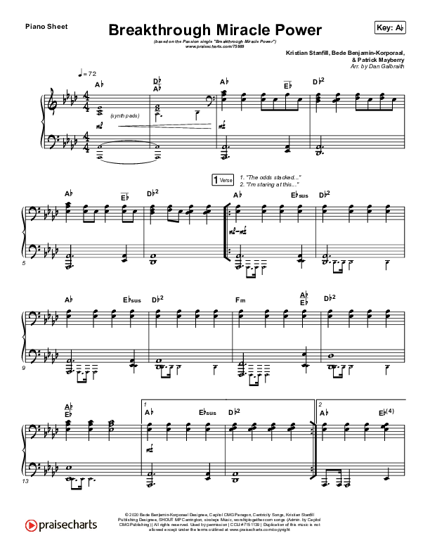 Breakthrough Miracle Power Piano Sheet (Passion / Kristian Stanfill)