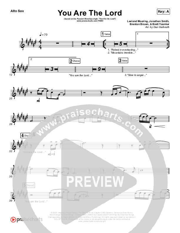 You Are The Lord Alto Sax (Passion / Brett Younker / Naomi Raine)