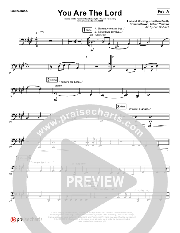 You Are The Lord Cello/Bass (Passion / Brett Younker / Naomi Raine)