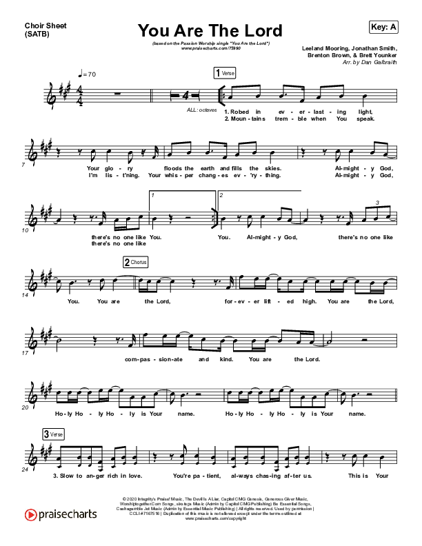 You Are The Lord Choir Sheet (SATB) (Passion / Brett Younker / Naomi Raine)