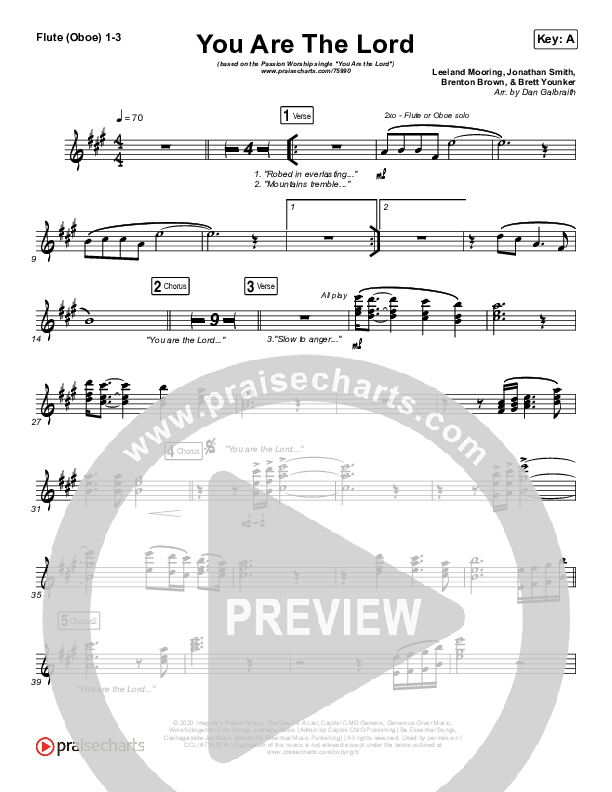 You Are The Lord Flute/Oboe 1/2/3 (Passion / Brett Younker / Naomi Raine)