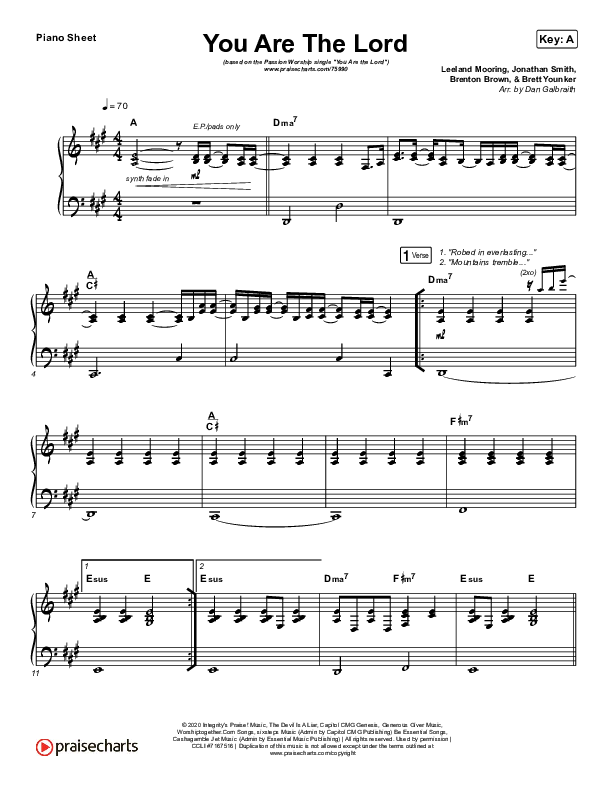 You Are The Lord Piano Sheet (Passion / Brett Younker / Naomi Raine)