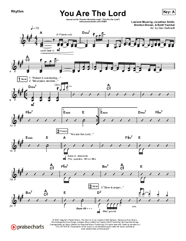 You Are The Lord Rhythm Chart (Passion / Brett Younker / Naomi Raine)