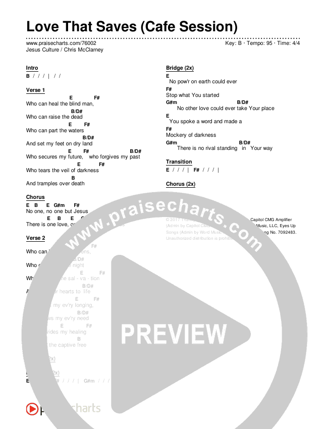 Love That Saves (Cafe Session) Chords & Lyrics (Jesus Culture / Chris McClarney)