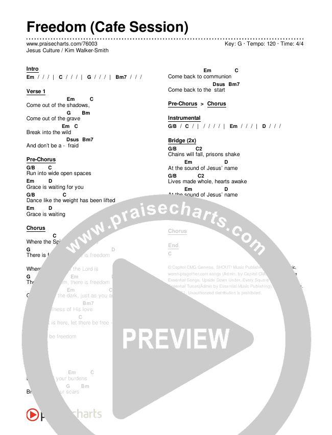 Freedom (Cafe Session) Chords & Lyrics (Jesus Culture / Kim Walker-Smith)