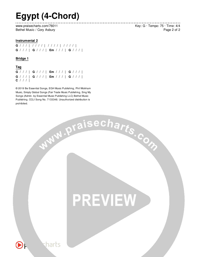 Egypt (4-Chord) Chord Chart (Bethel Music / Cory Asbury)