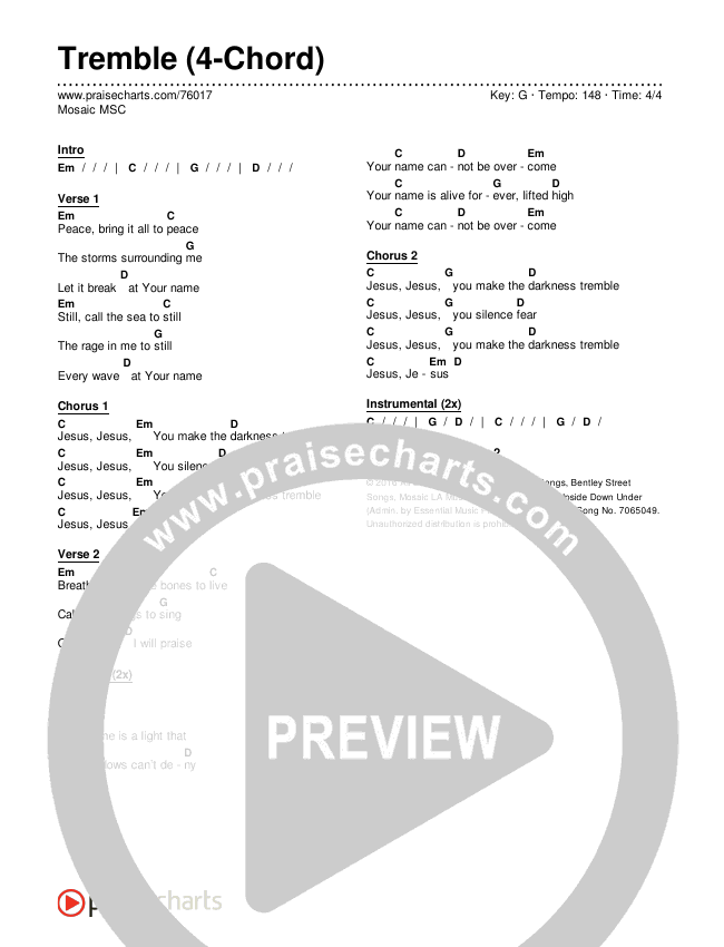 Tremble (4-Chord) Chord Chart (Mosaic MSC)