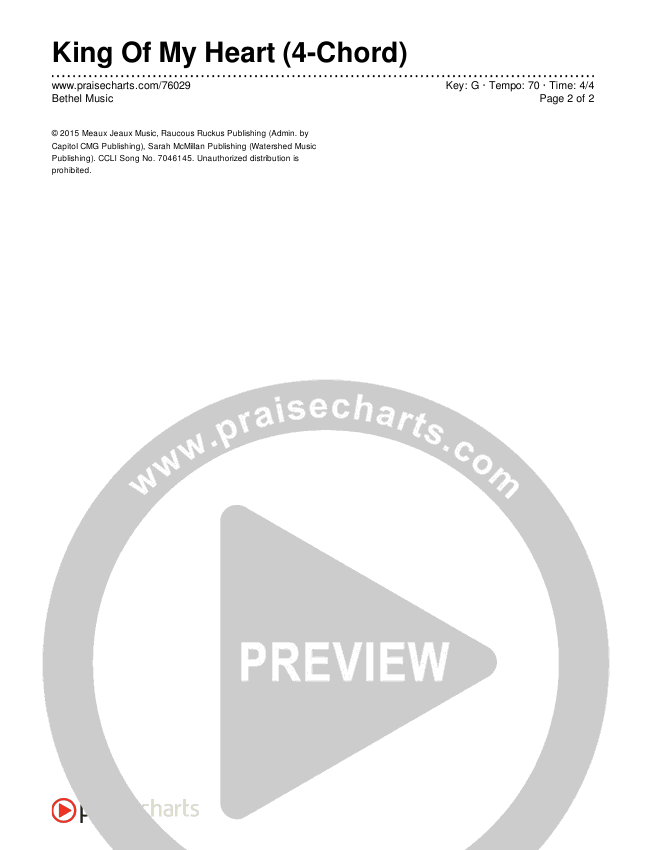 King Of My Heart (4-Chord) Chord Chart (Bethel Music)