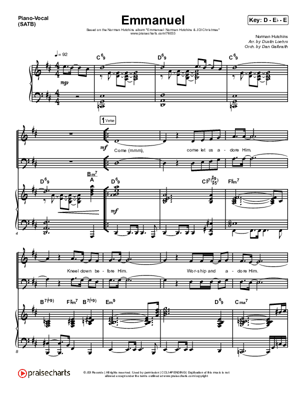 Emmanuel Piano/Vocal (SATB) (Norman Hutchins)