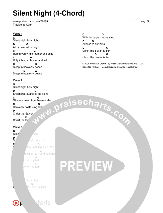 Silent Night (4-Chord) Chord Chart (Traditional Carol)