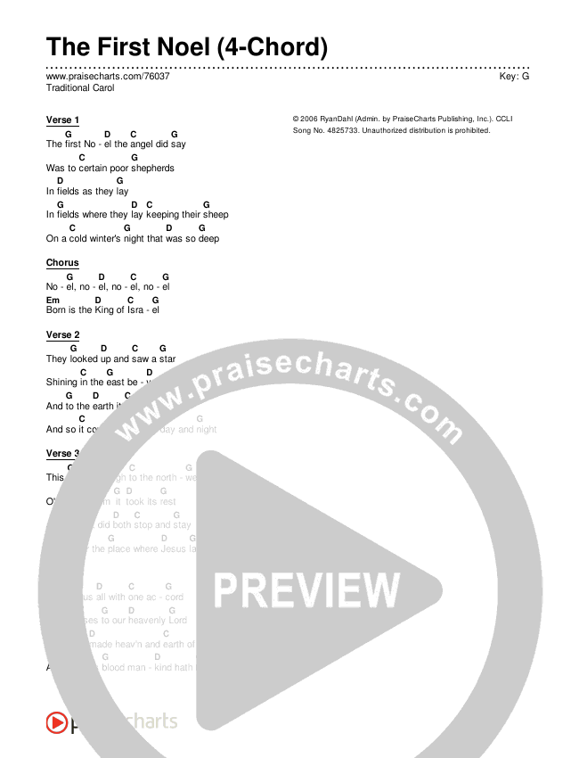 The First Noel (4-Chord) Chord Chart (Traditional Carol)