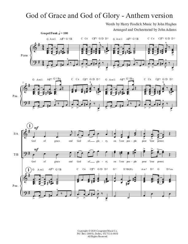 God Of Grace And God Of Glory (Anthem Version) Piano/Vocal (John Adams)